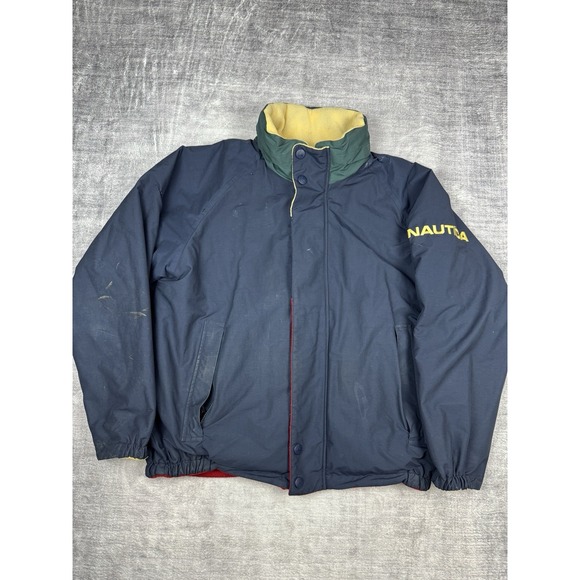 Vtg NAUTICA Jacket Men's XL Blue Full Zip Fleece Sailing‎ Striped Reversible 90s - Picture 15 of 16
